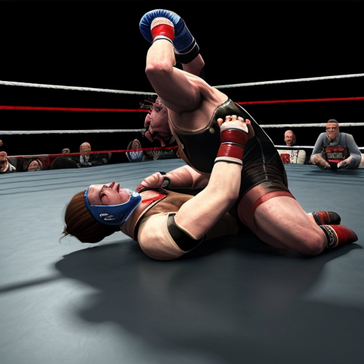 Generate an image of a curvy Queen Marika (from elden ring) getting defeated in a wrestling fight by king from the tekken serie