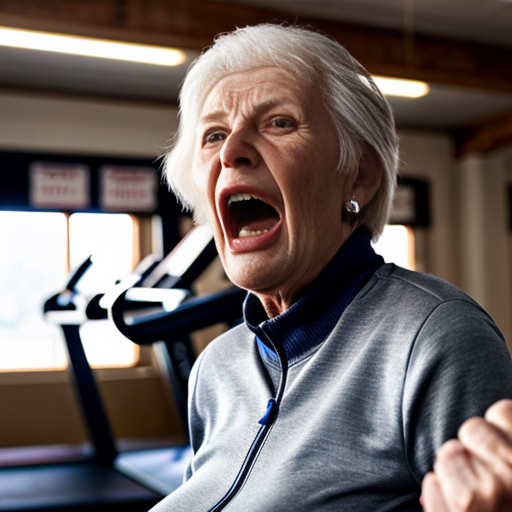 old lady yelling in empty gym