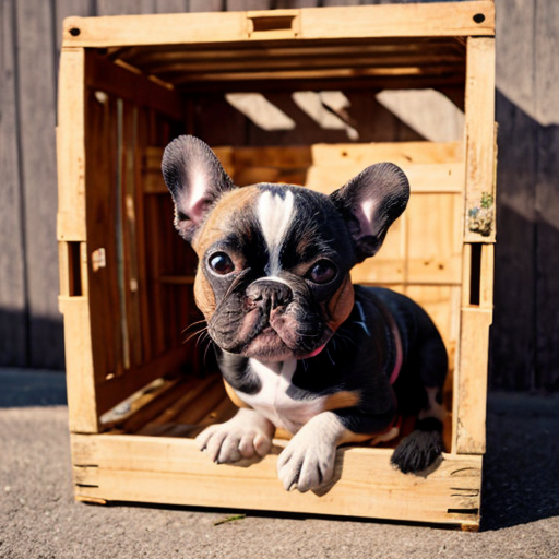 crate a image of a frenchie with a man with cerly here 