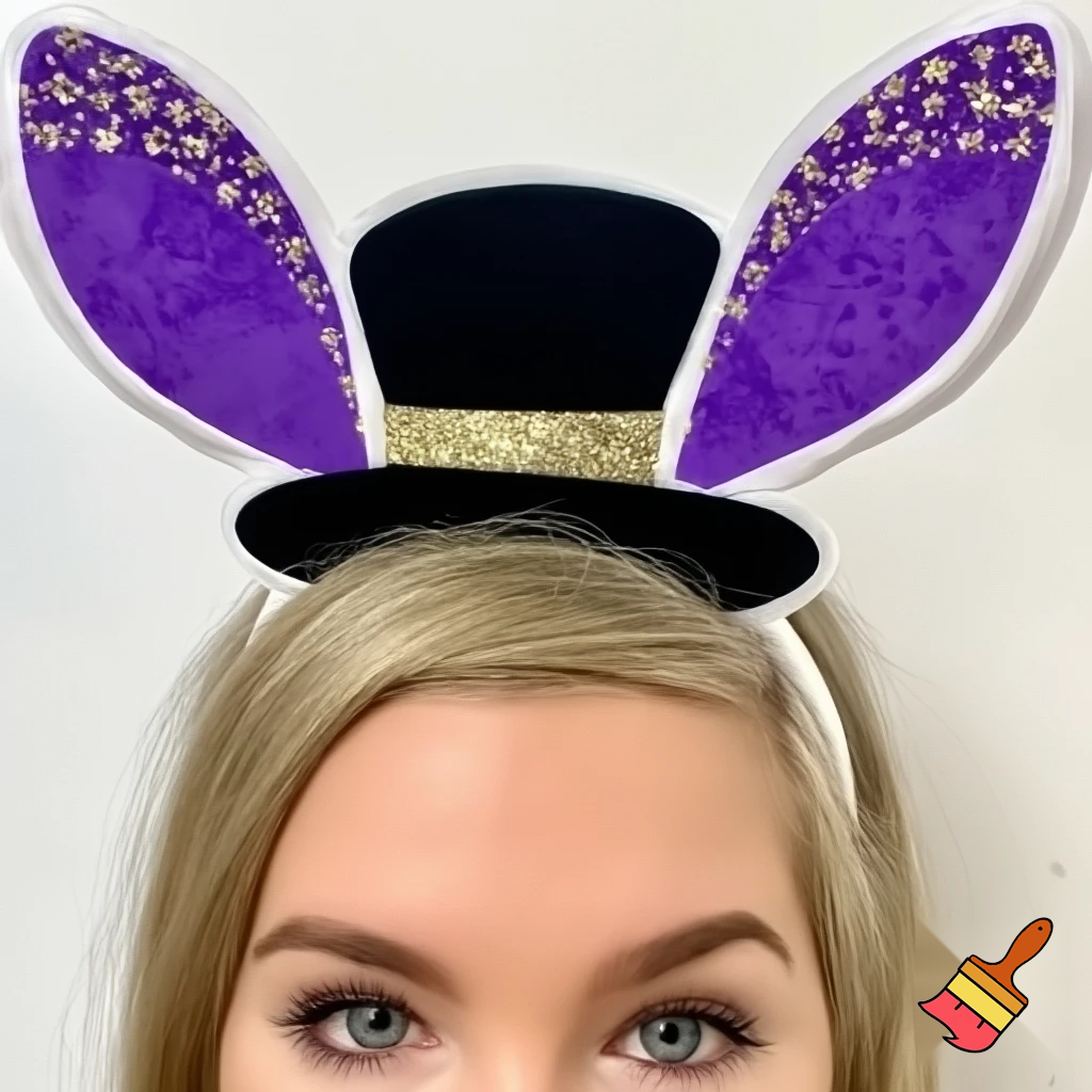 Easter bunny top hat headband, purple white with gold glitter fabric and velvet velvet gold special gold and delicate velvet and delicate and black purple top hat headband precious glitter, purple and white