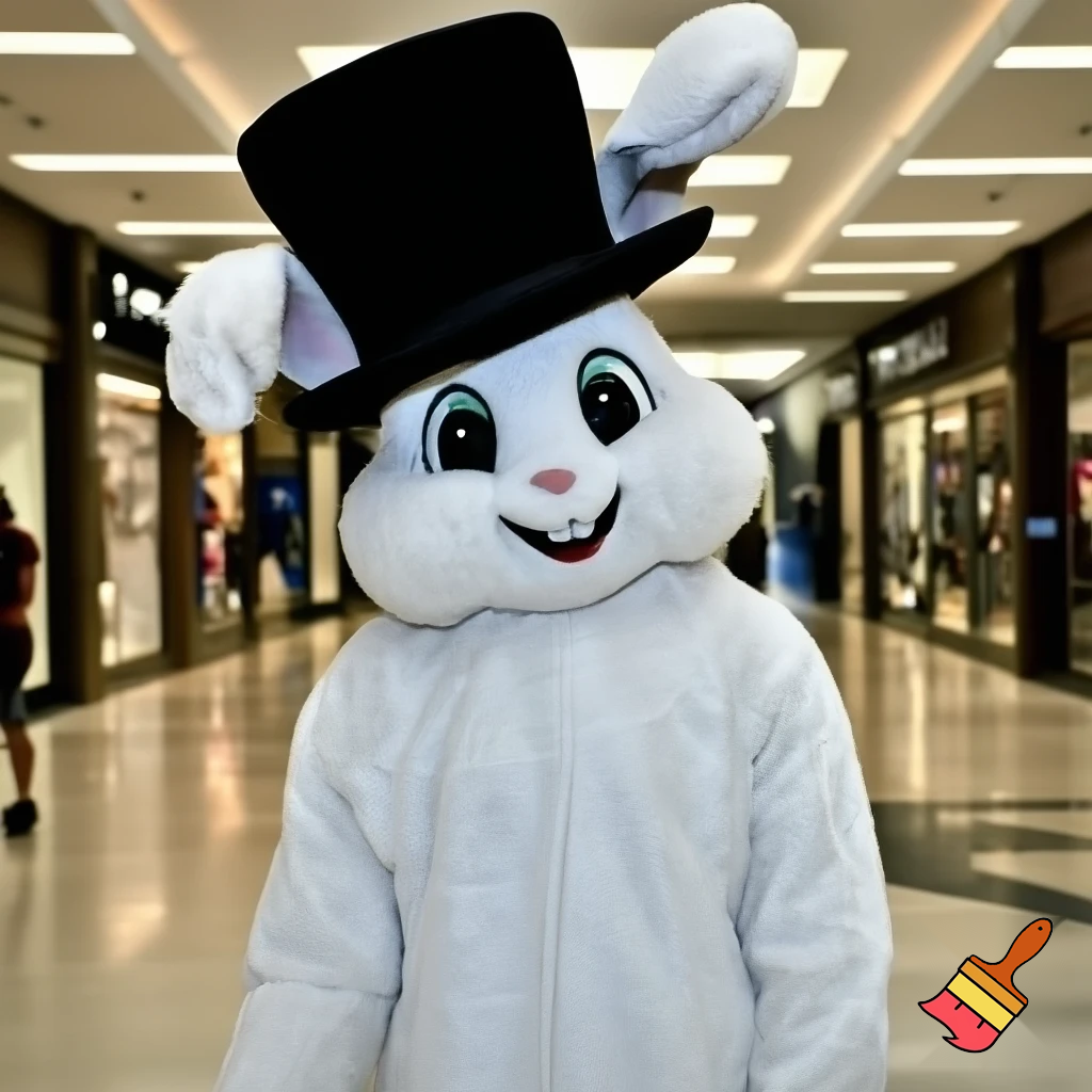 Easter bunny mascot top hat at the shopping centre mascot costume