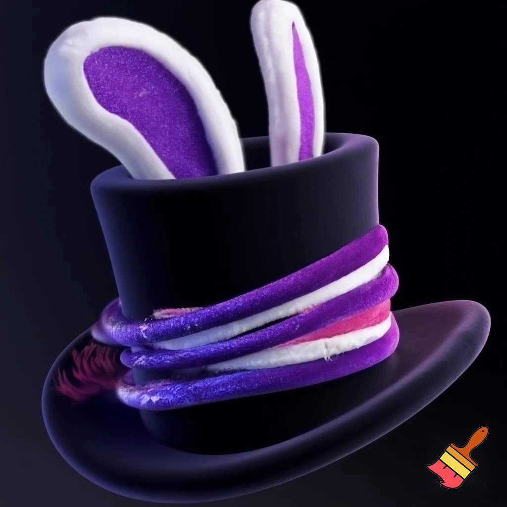 Black top hat with bunny ears velvet white and purple purple and white headband fabric and velvet glitter, purple and pink