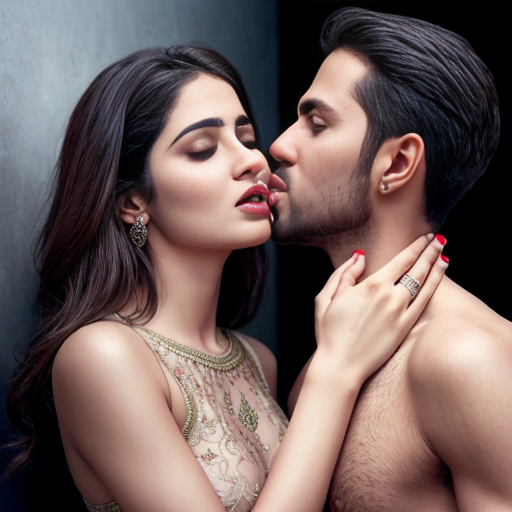 A adult girl wear shalwar kamiz with adult boy without shirt kissing