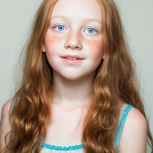 a girl 14 yeras old with long ginger strait hair round face lots of freckles