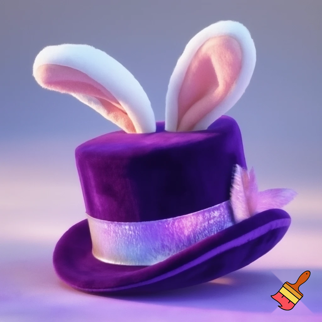 Black top hat with bunny ears velvet white and purple purple and white headband fabric and velvet glitter, purple and pink special present true special and delicate velvet white purple Easter bunny is bunny top hat velvet?