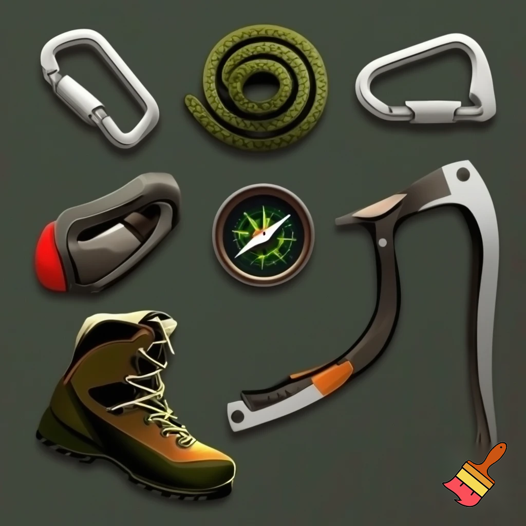 draw me multiple icons of climbing and hiking items