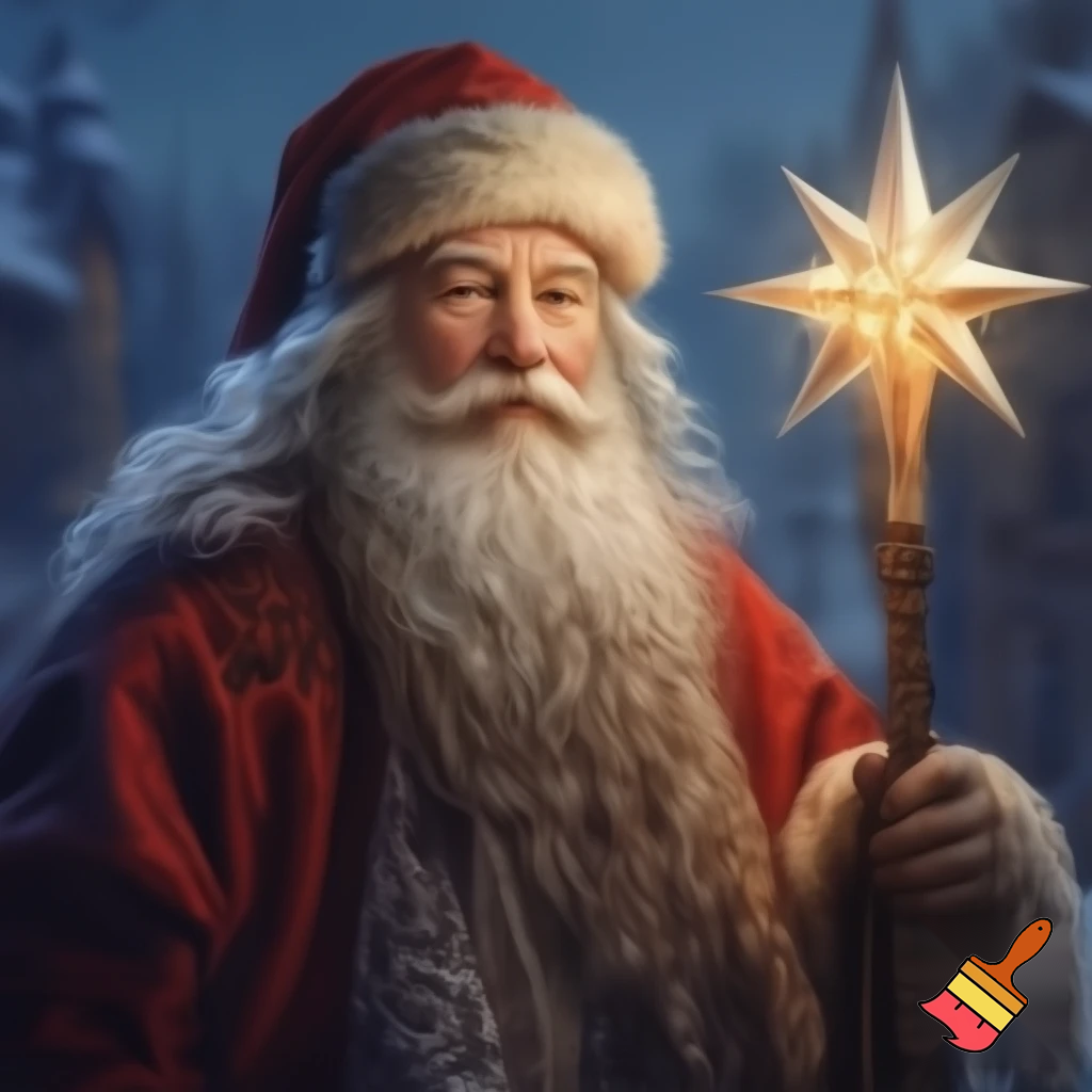 Santa Claus Russian walking stick Santa Claus holding the walking stick with a star real people