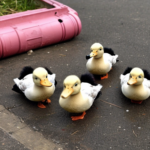 Five little ducks with accessories came back to mother duck.