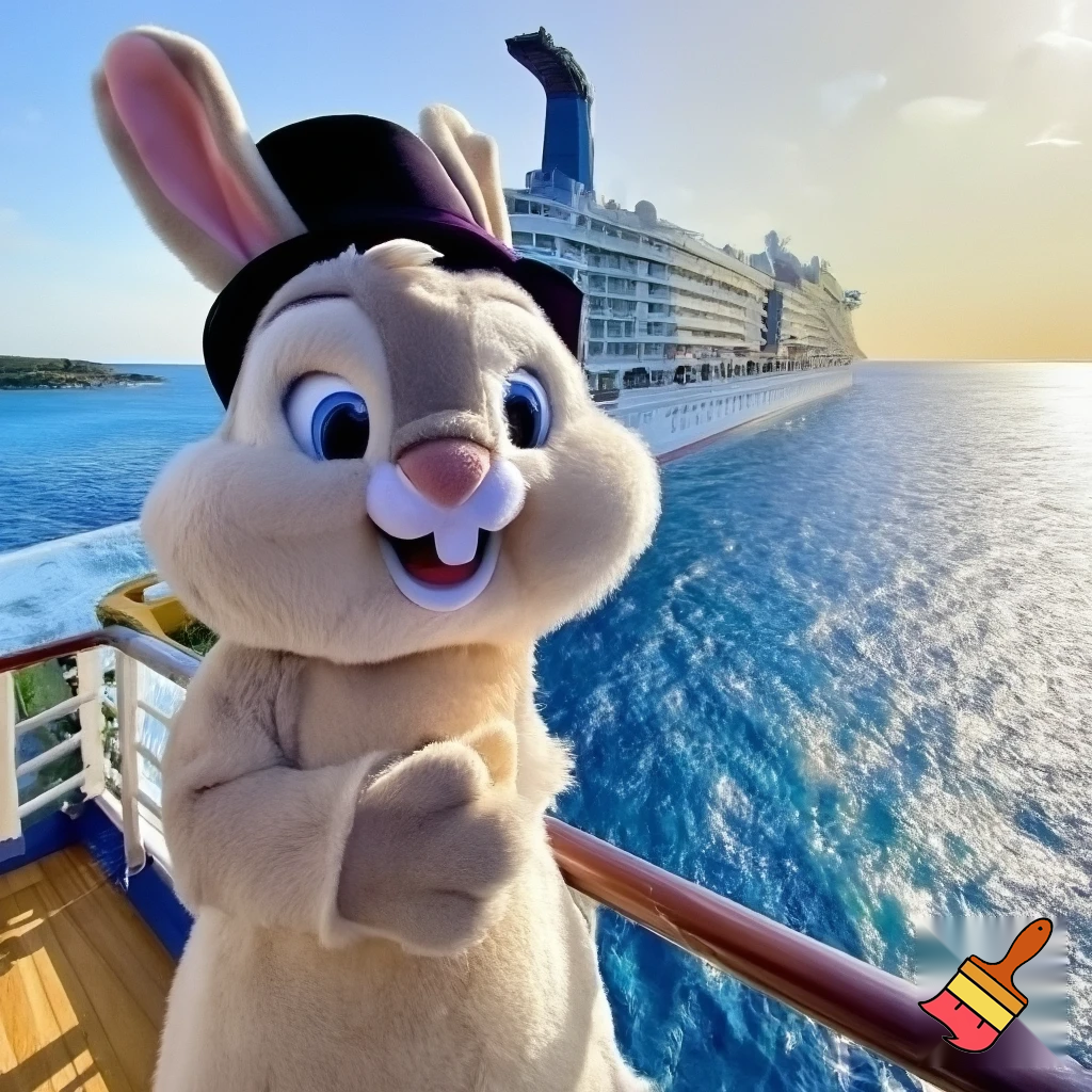 Easter bunny mascot Disneyland costume with the top hat Australia Disney cruise ship