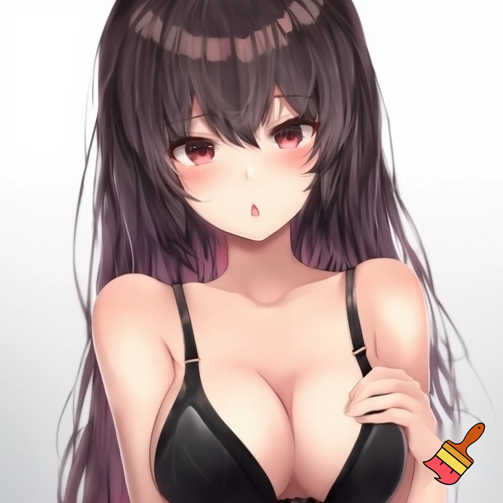  Busty Anime girl in a black bra 