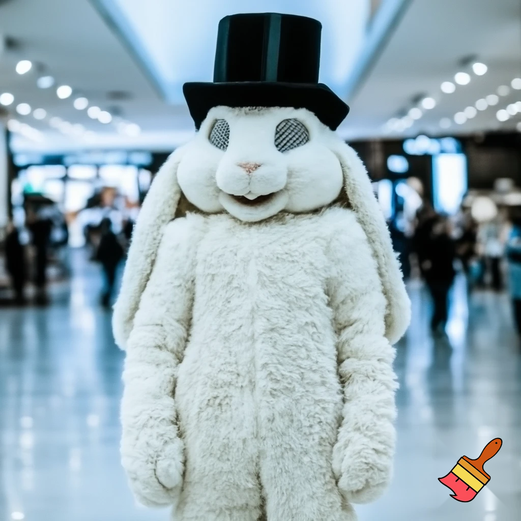 Easter bunny mascot top hat at the shopping centre mascot costume Darrell Lea magic room