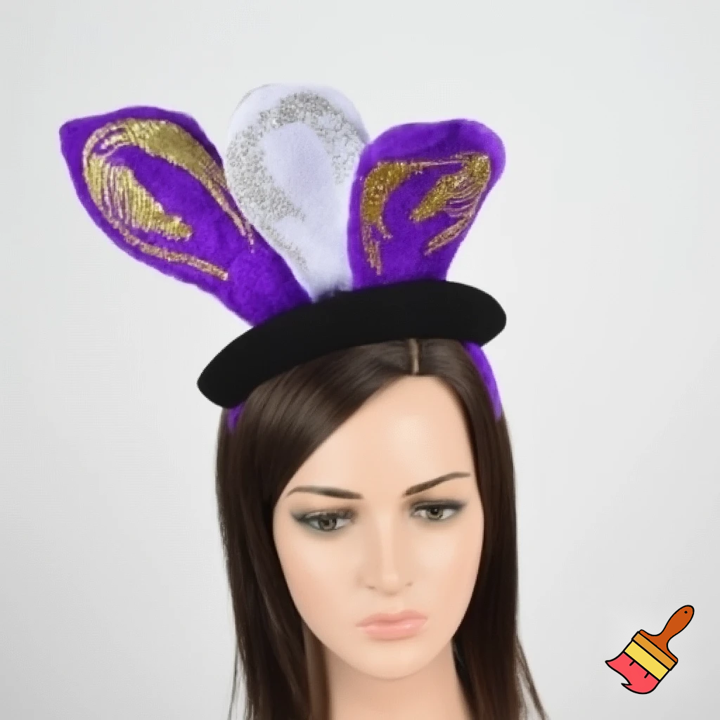 Easter bunny top hat headband, purple and white gold and silver top hat black purple dark purple special hat in delicate purple white, purple and white gold golden silver patterns Easter top hat