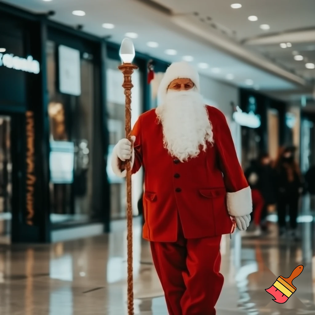 Santa Claus magic walking stick staff Russia shopping Centre