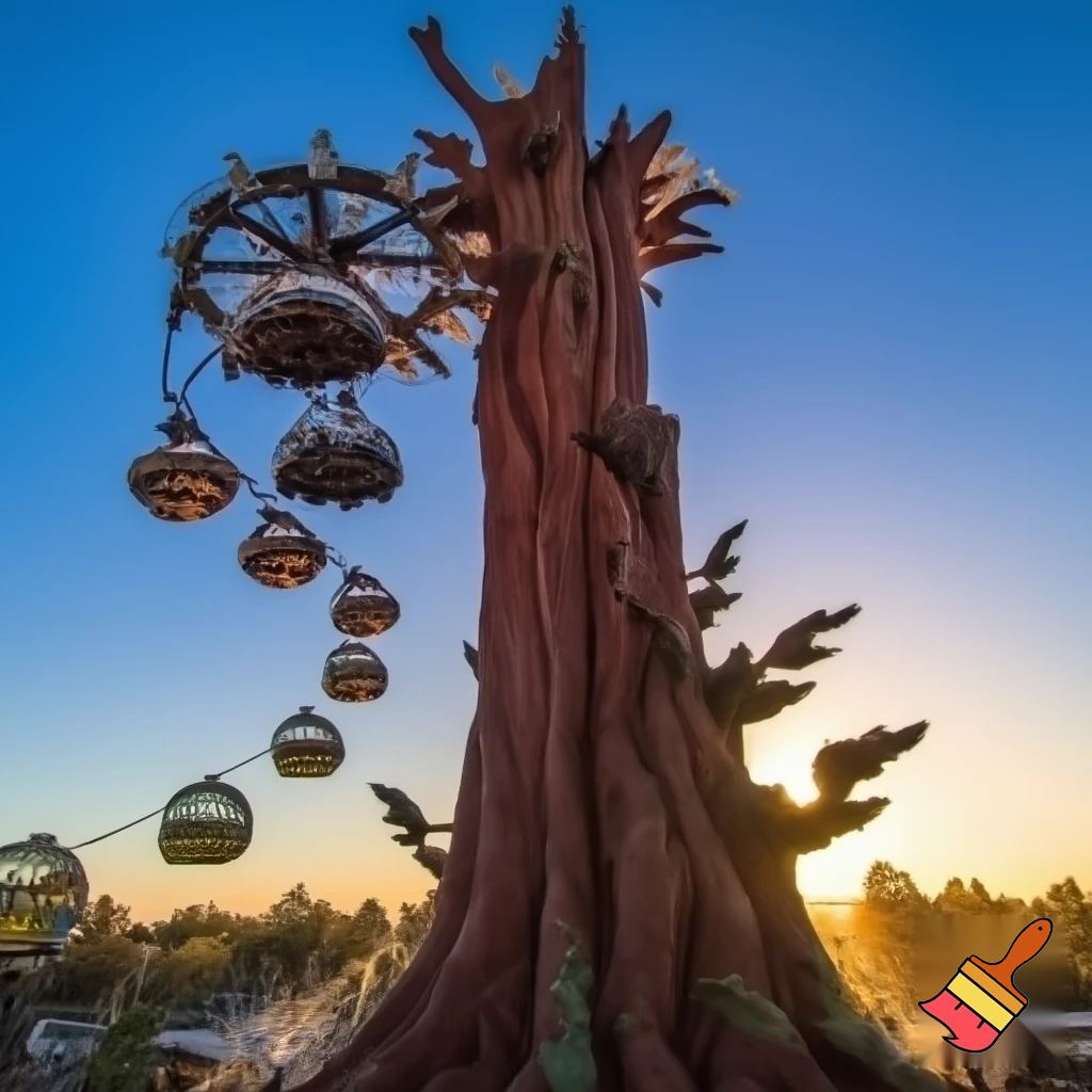 Make a drop tower theme park ride inspired by the California redwood trees. With a restraint and goes up and down