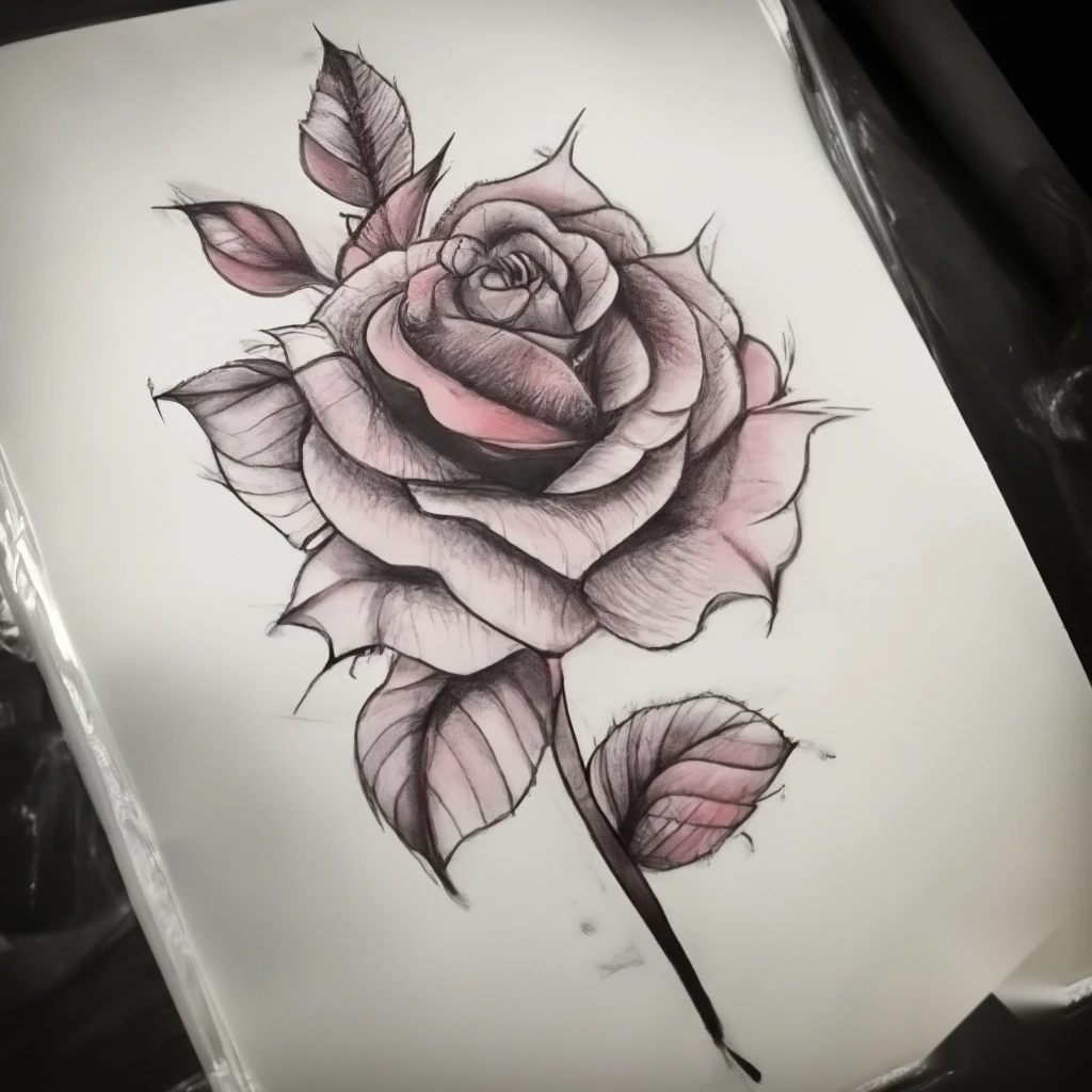 Realistic style rose tattoo sketch