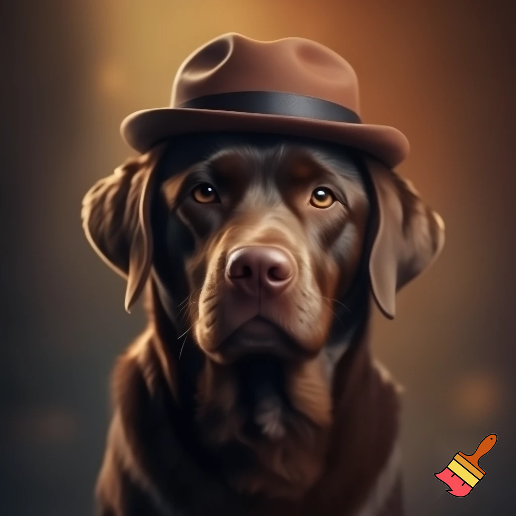an image of a chocolate lab wearing a bowler hat
