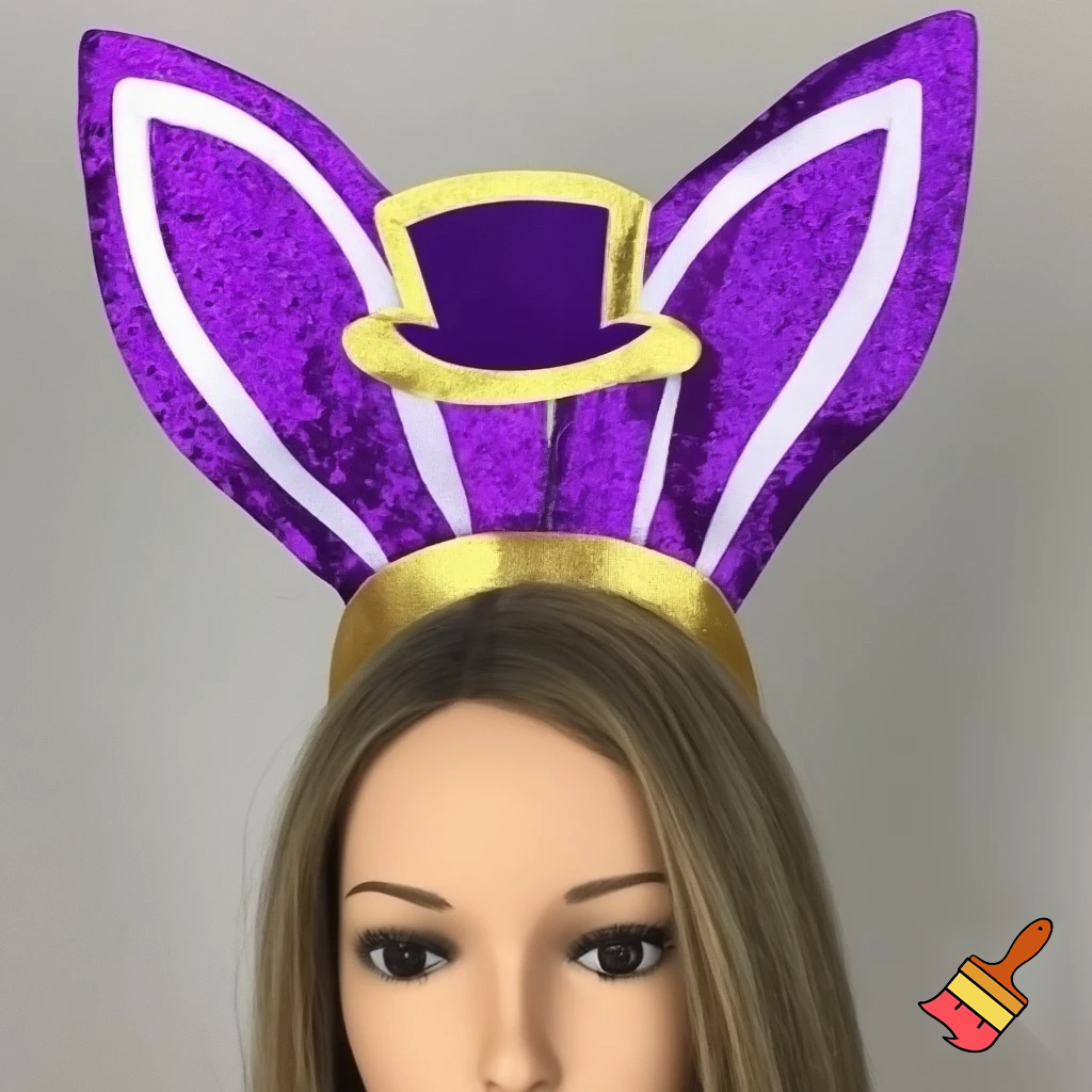 Easter bunny top hat headband, purple, purple and white with gold top hat top hat headband