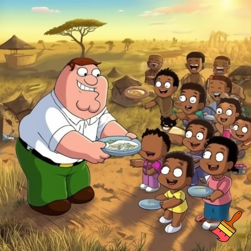 make peter griffin give away food in africa to kids