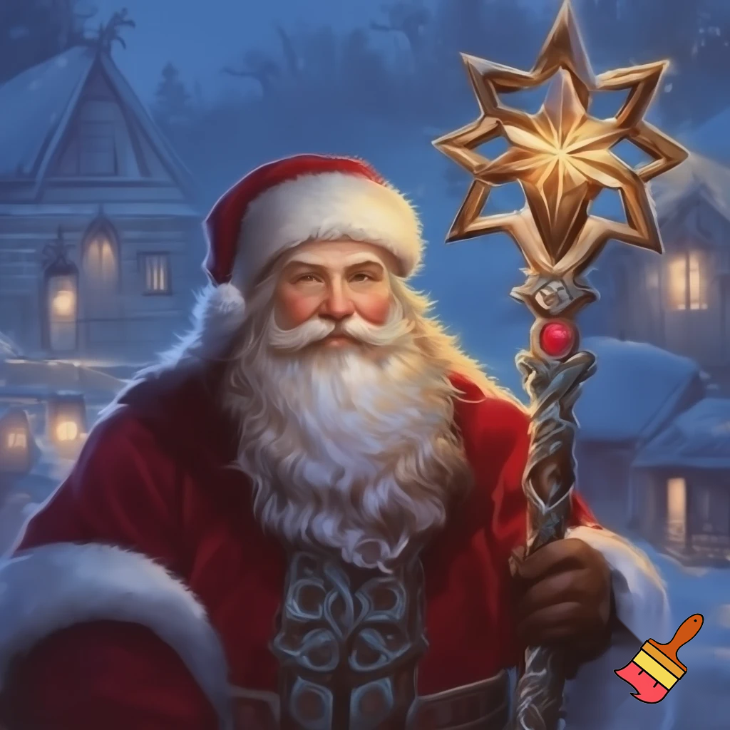 Santa Claus Russian walking stick staff with a star