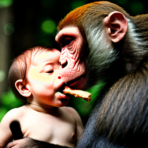 monkey eating a baby 
