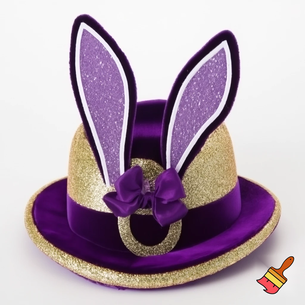 Easter bunny top hat headband, purple white with gold glitter fabric and velvet velvet