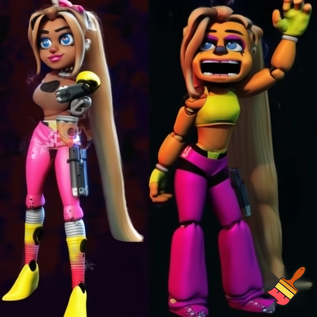 Vanessa from five nights at Freddy’s security breach with her extremely long blonde hair down; while wearing a proper security/ night guard outfit 