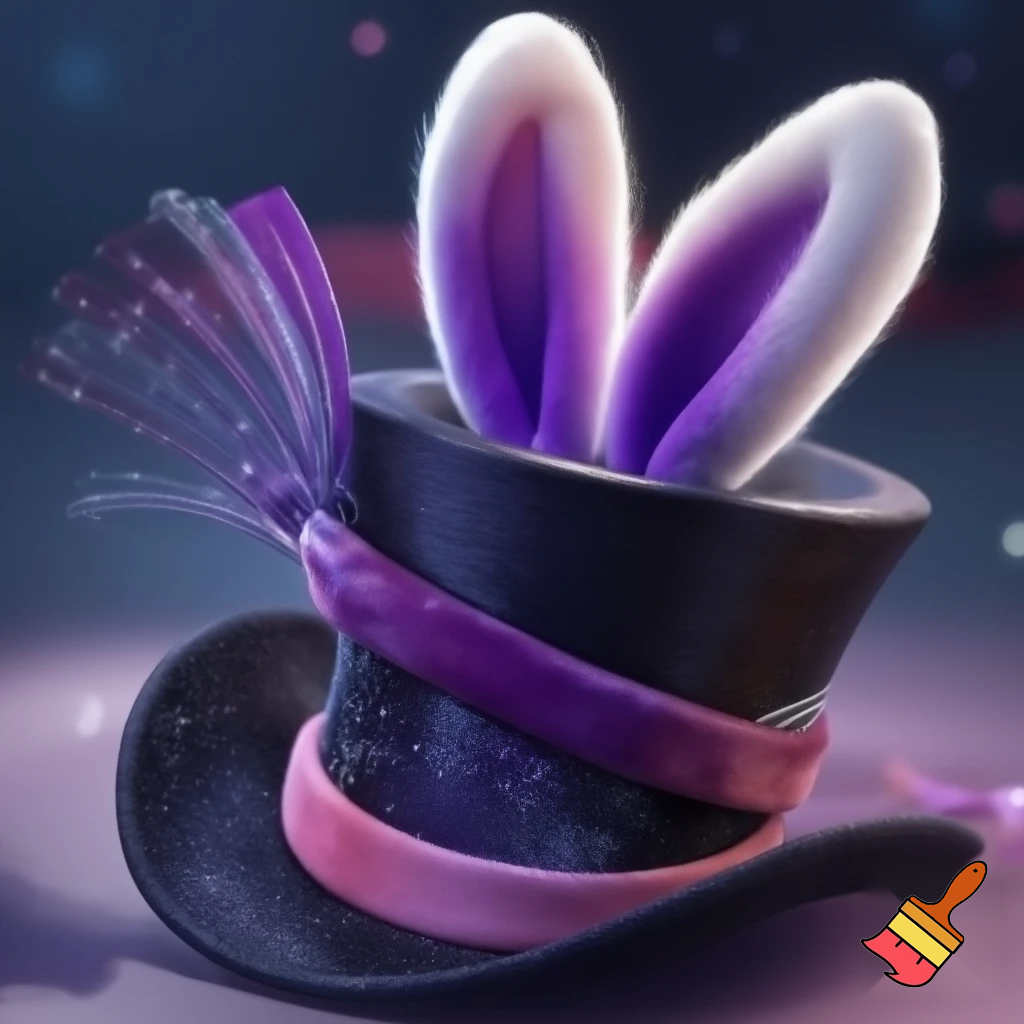 Black top hat with bunny ears velvet white and purple purple and white headband fabric and velvet glitter, purple and pink special present true special and delicate velvet pink and purple