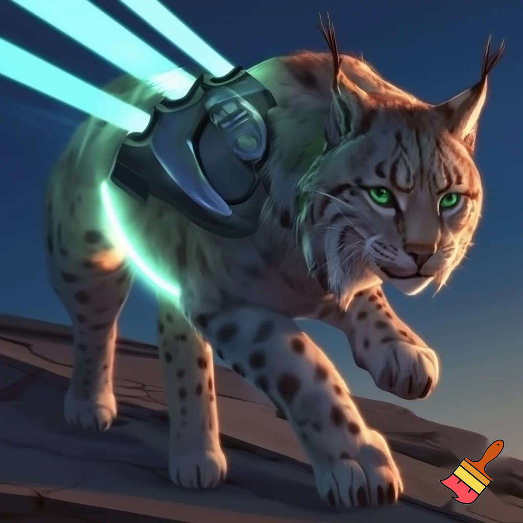 A lynx animal with a laser on its back