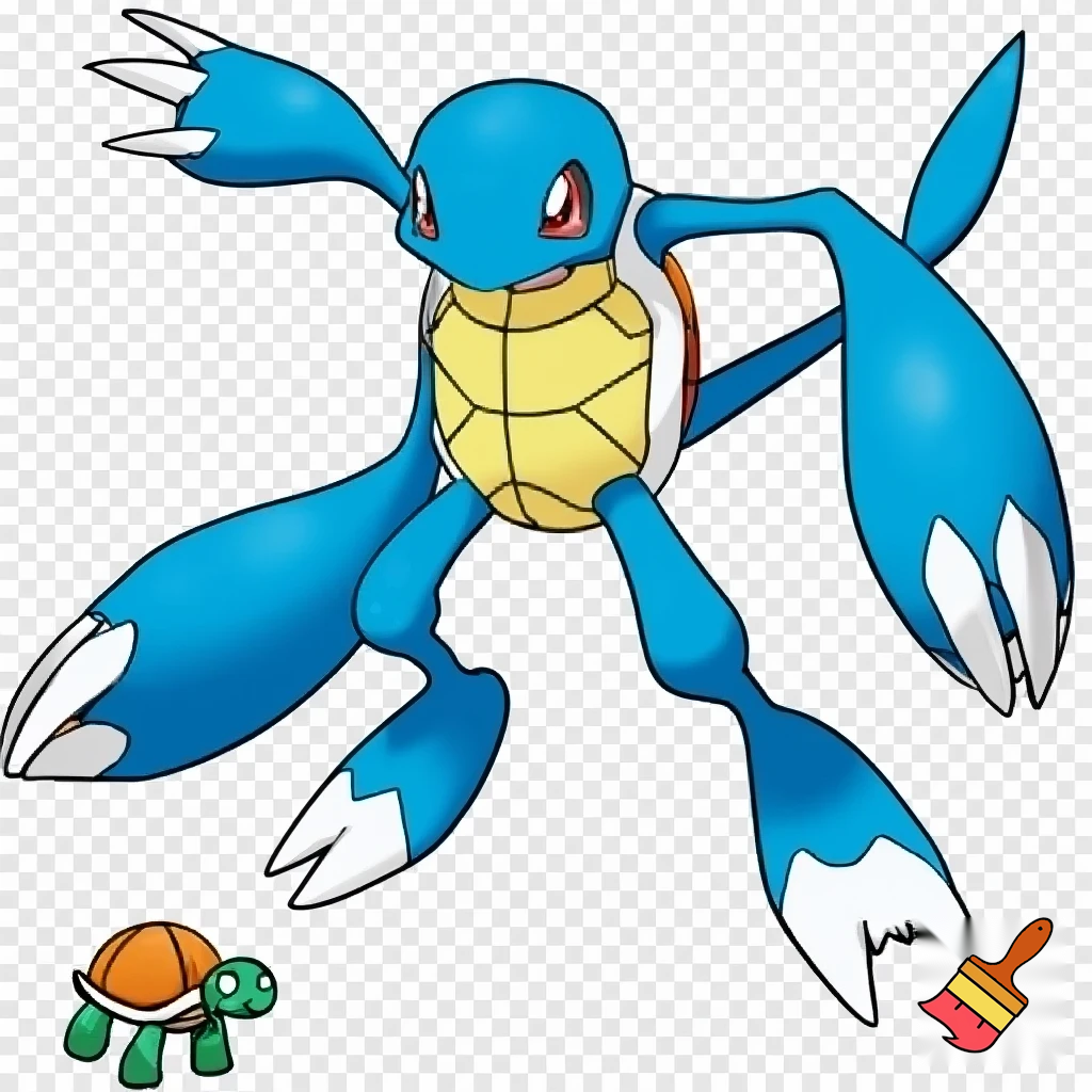 blue rookie level veemon agumon digimon squirtle pokemon fusion with skinny arms and skinny legs deatailed tiny turtle creature