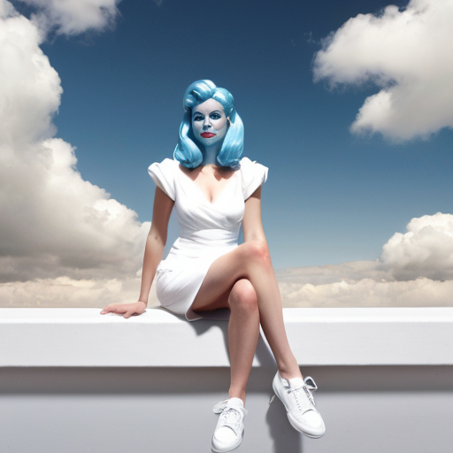 Smurfette white dress white shoes on a sitting Cloud
