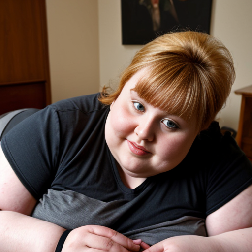 A very fat woman bkin
, taller than her husband, lies on top of him.