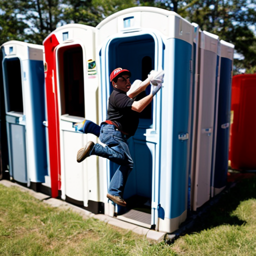 Mario jumping through portable toilets