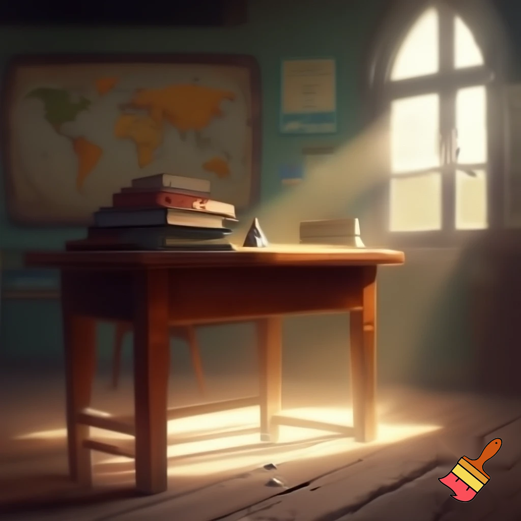 school background of a teacher desk view in front of desk no chair