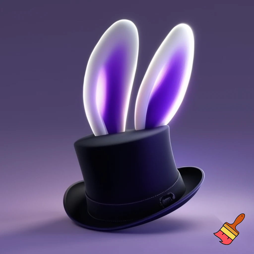 Black top hat with bunny ears velvet white and purple purple and white