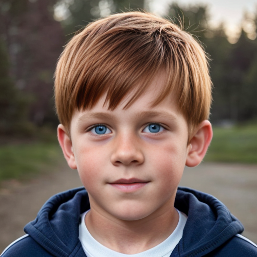 11 year old Canadian boy that's 4'8" with really short copper red (Strip of Orange) hair and turkish blue eyes
