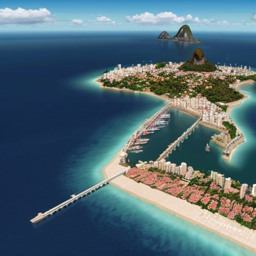Turkish Island Republic of South America in 2050 with buildings in the Turkish dub.