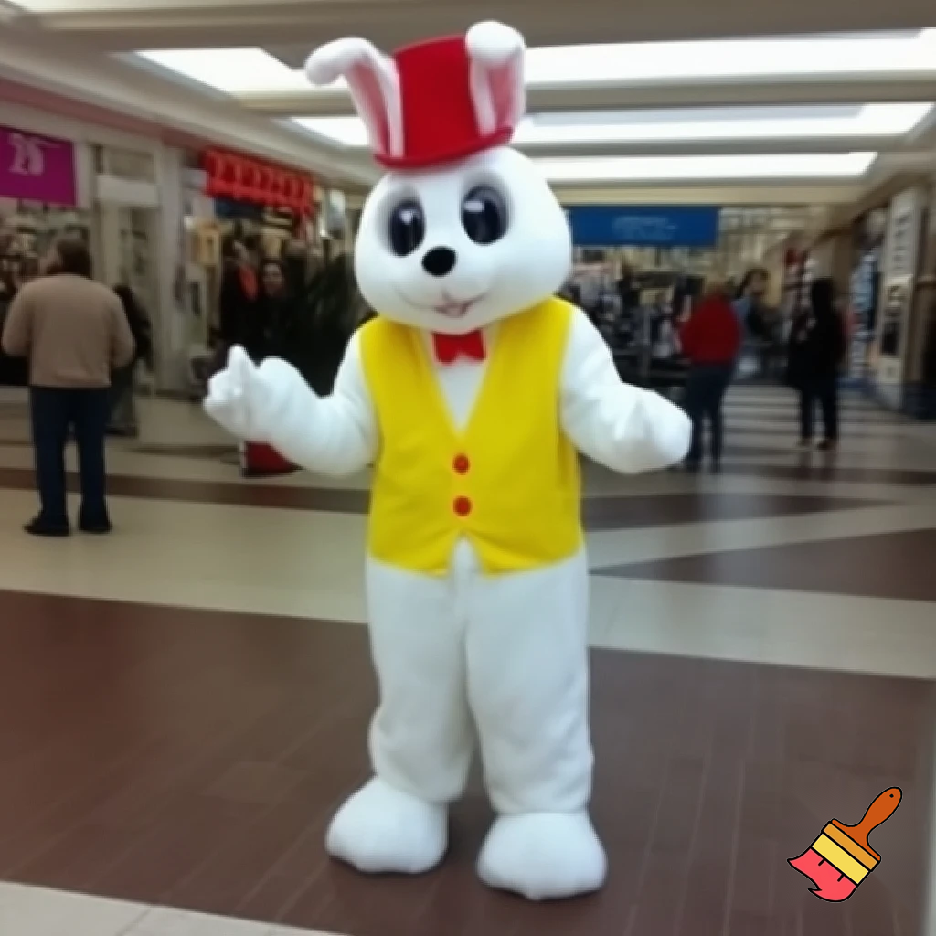 Easter bunny mascot costume top hat shopping centre