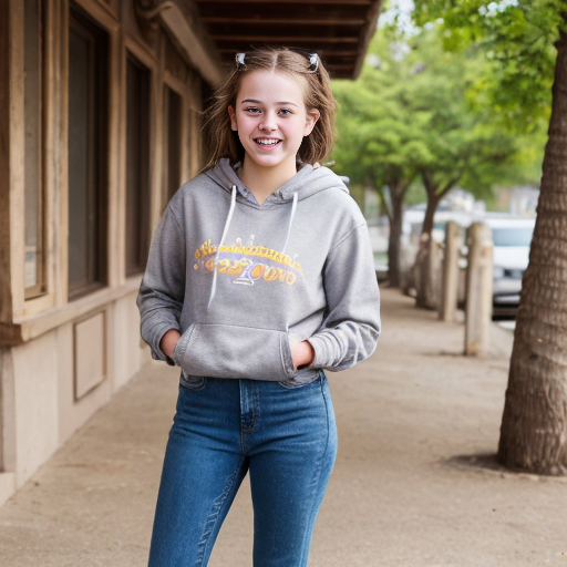 She looks like a bright, friendly Year 7 student with a warm smile and lively eyes. Her style is casual and trendy, often wearing jeans, sneakers, and maybe a hoodie from her favorite band. She might add fun accessories like bracelets or a necklace. With two dogs at home and dreams of becoming a zoologist, she has a slightly outdoorsy vibe. Overall, she appears cheerful, confident, and full of energy.