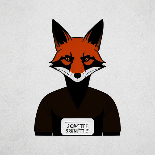 evil menacing red fox wearing prison clothes with tatoos everywhere mugshot style
