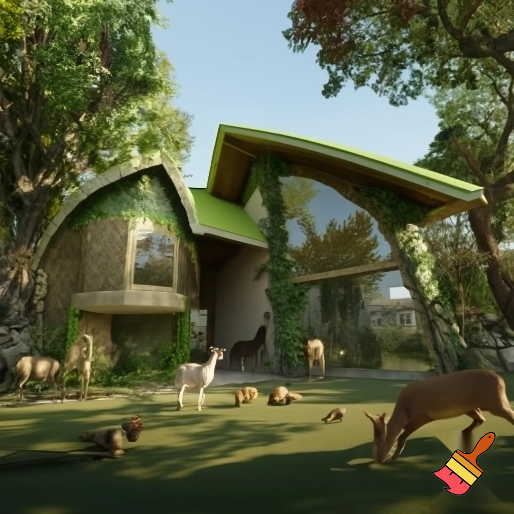 Una casa ecologica amb molts animals.
