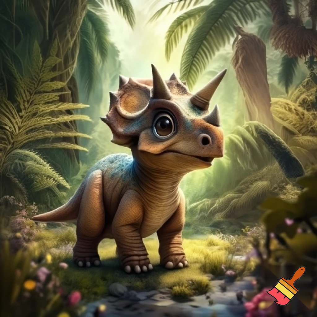 Draw a baby triceratops in the wild 