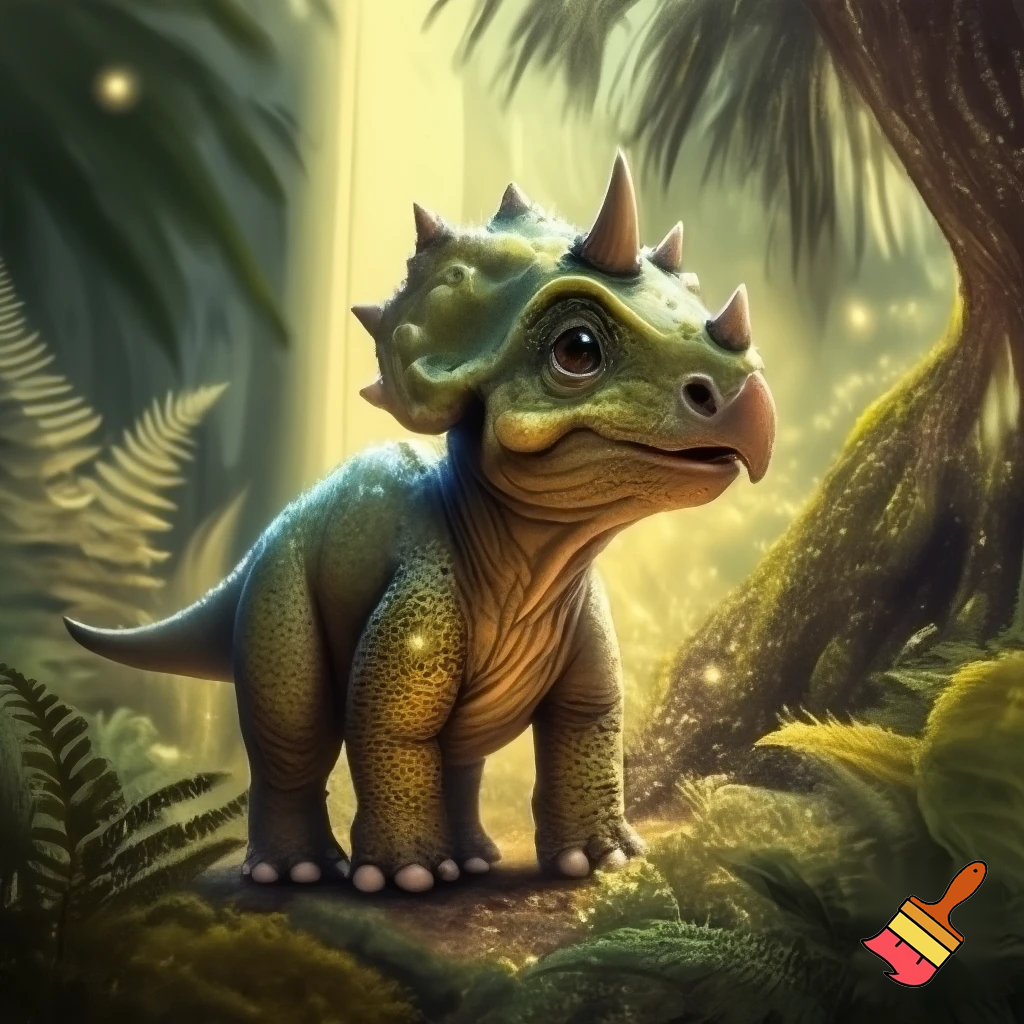 Draw a baby triceratops in the wild 