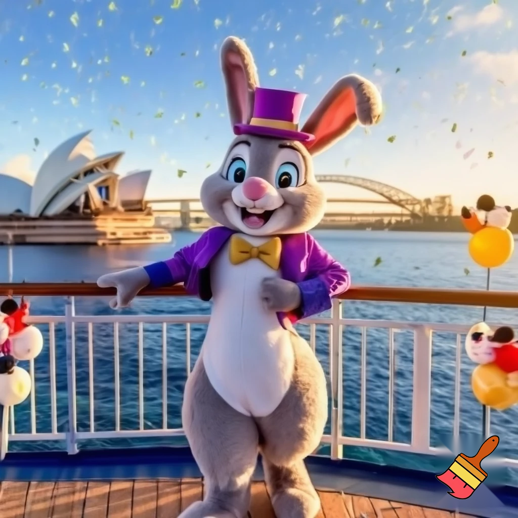 Easter bunny mascot Disneyland costume with the top hat Australia Disney cruise ship
