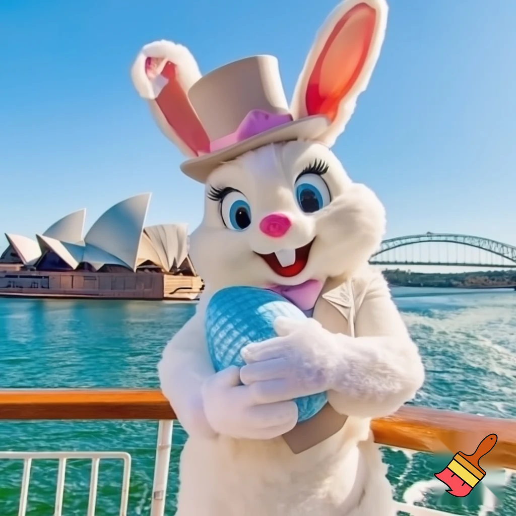 Easter bunny mascot Disneyland costume with the top hat Australia Disney cruise ship