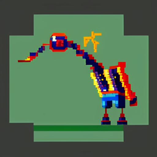 Make a pixel art of a enemy that is a robot crane head and has crane arms is really tall and is found in junkyards they could also shot balls of energy and this is a enemy for jumpbot the main charecters in our game