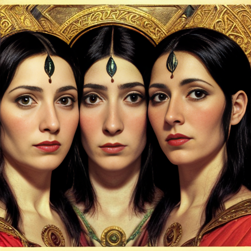 Picture of  the faces of the goddesses Lilith ,Kali,  and Brigid 