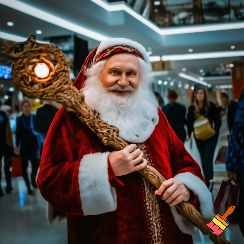 Santa Claus magic walking stick staff Russia shopping Centre