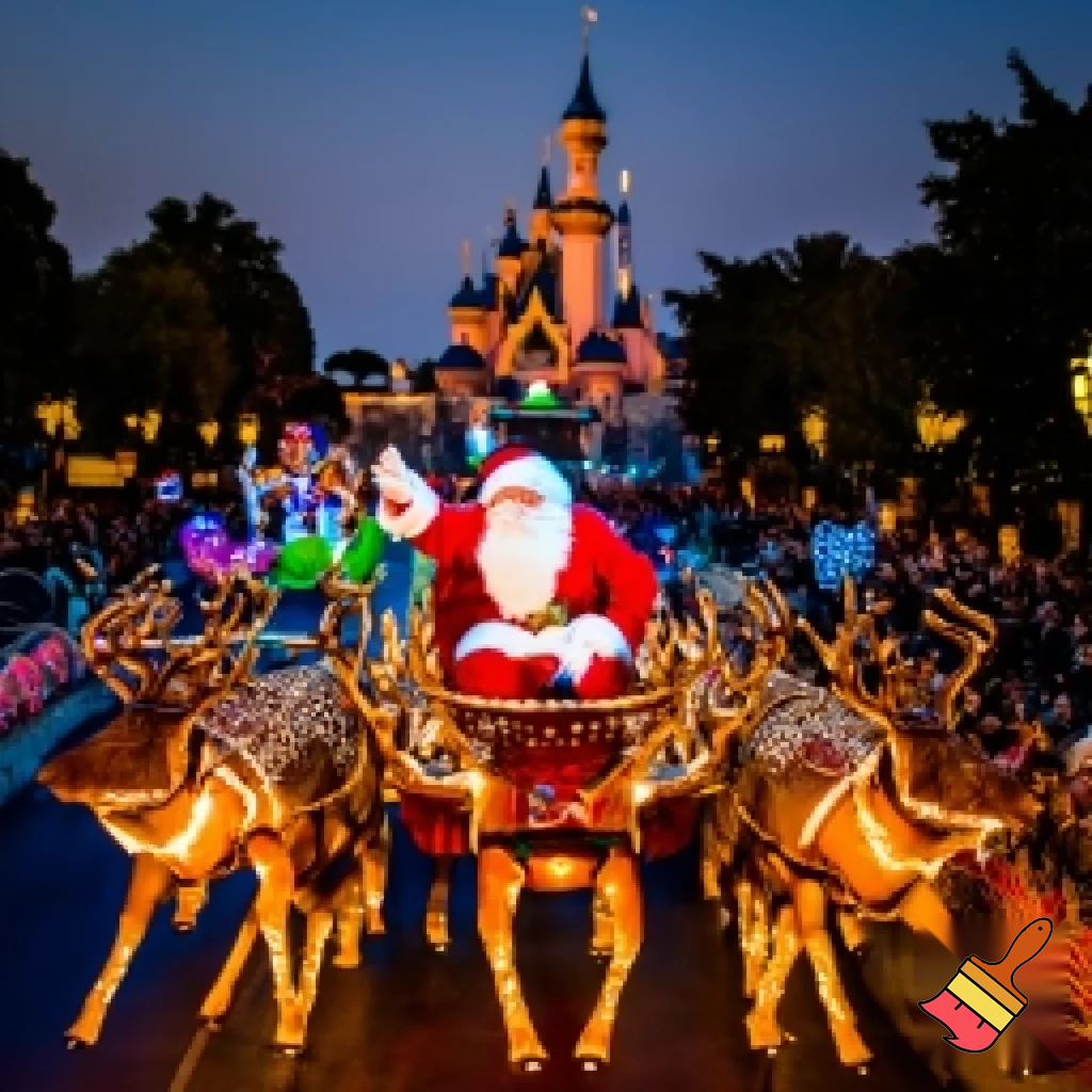 Santa Claus, France parade Paris Disneyland Santa sleigh castle Paris Santa Claus a big parade stage