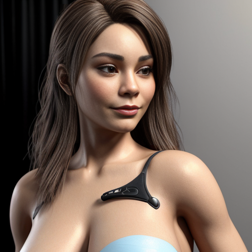 Vanessa Hudgens long hair depicted as a spherical shape inflated like a balloon, she is a round naked body small breast belly body overinflated Her facial expression is neutral, almost impassive. Her body is exaggeratedly rounded, forming a sphere, with no visible definition of limbs body overinflated young white man touching her belly with a finger poking Her
