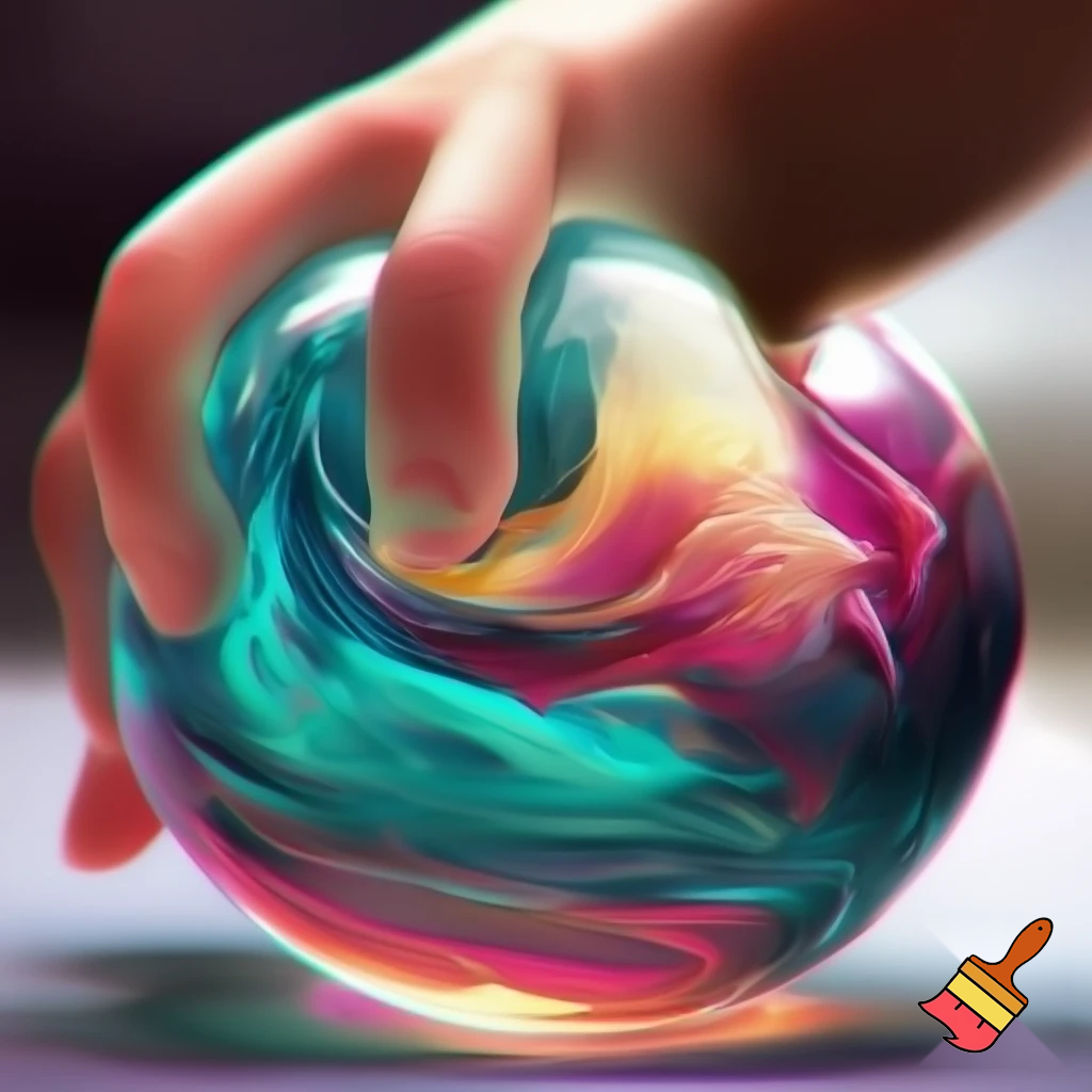 julie qui explose une balle antistress dans sa main pleins de liquide coule